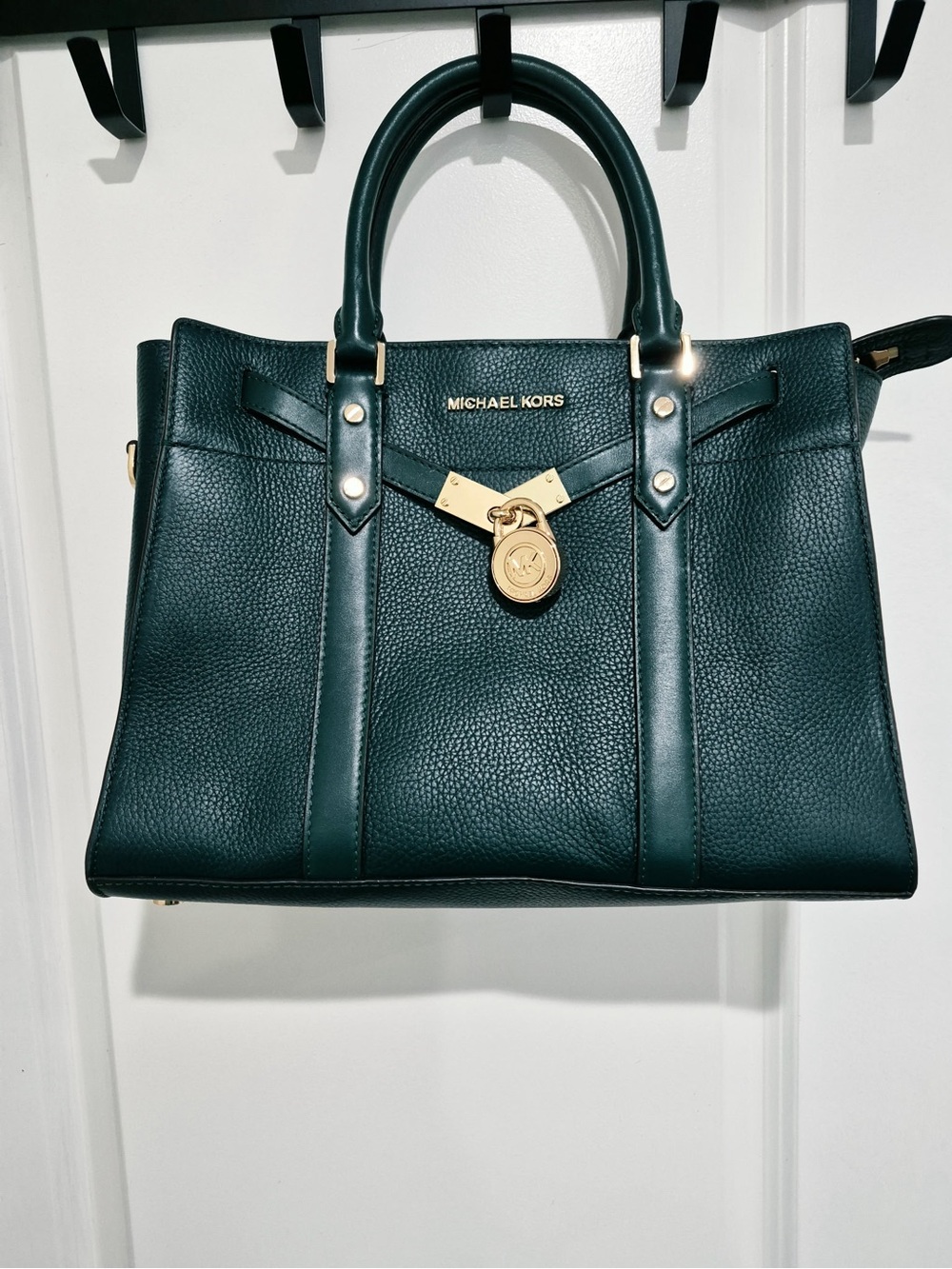 Michael Kors Green Leather nouveau Hamilton large Satchel with Gold Hardware